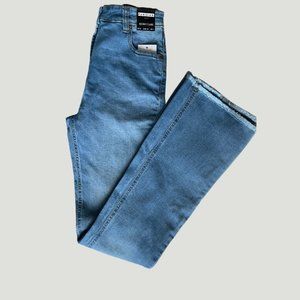 Parisian Mid Blue Frayed Hem Flared Denim Skinny Jeans Size 4